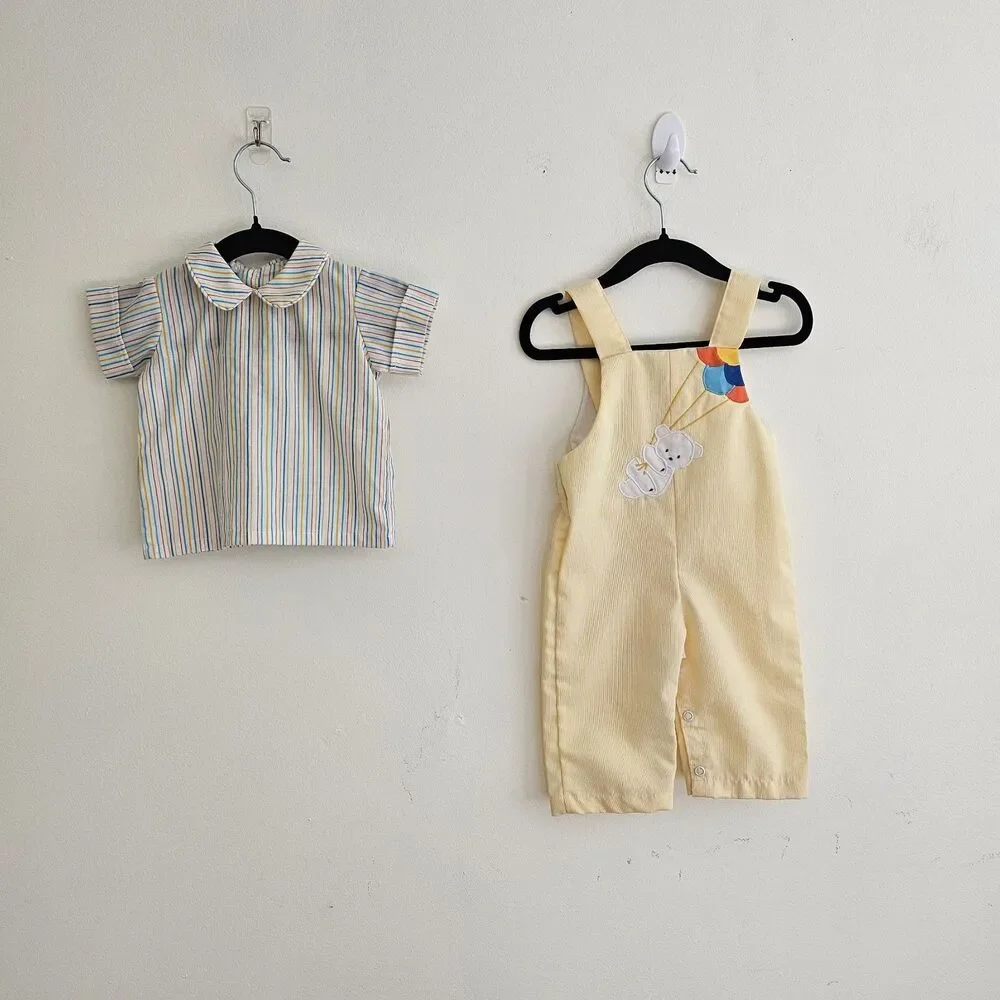 Yellow and multi-colored baby unisex 2-piece outfit, size 3-6m. EUC. Made in USA